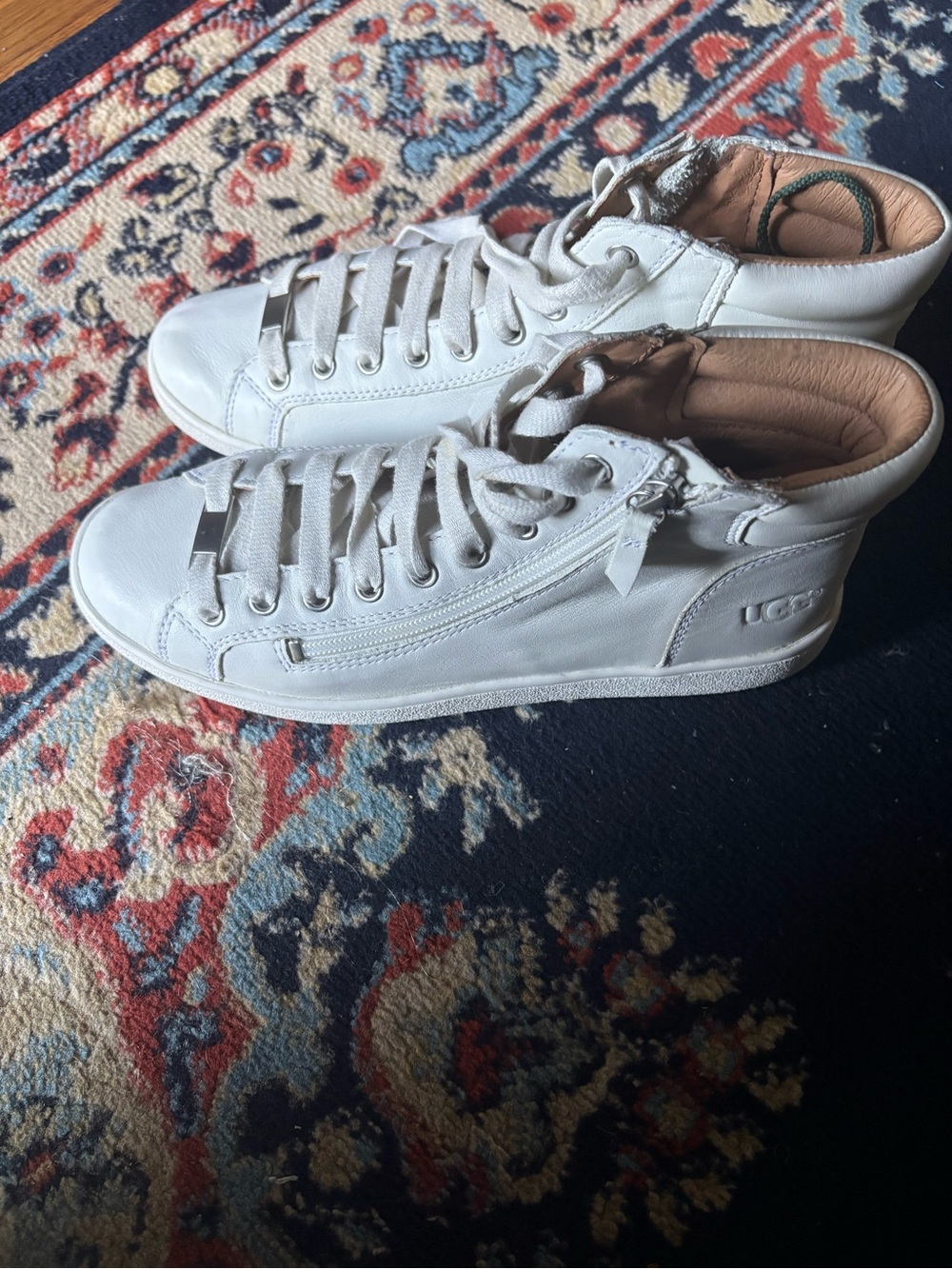 UGG White Leather High-Top Zip Sneakers